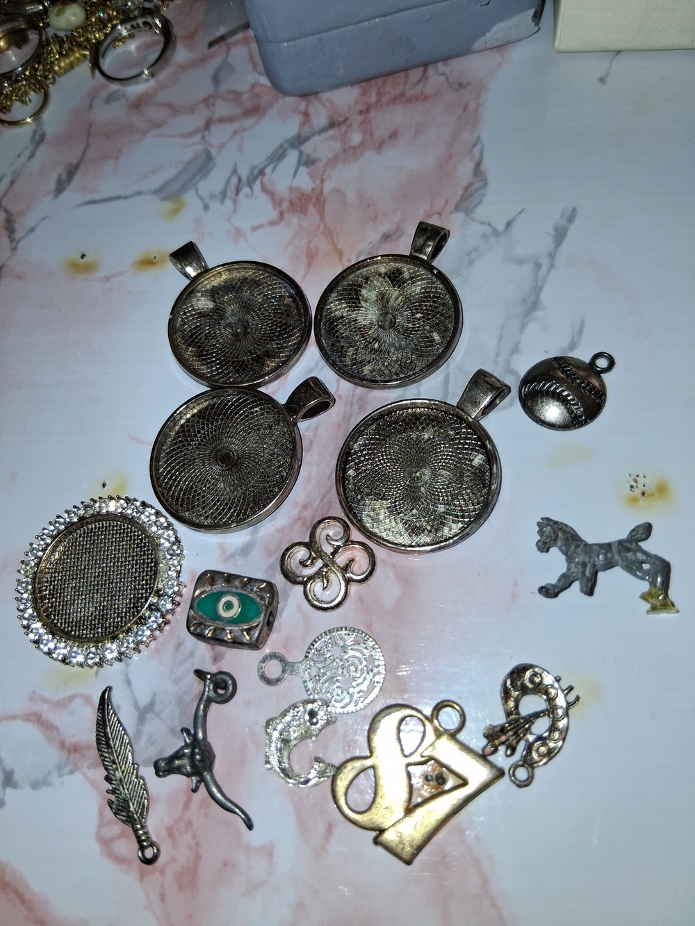 Source Unknown Silver-Tone Pendant and Charm Lot with Clear Rhinestone Accent